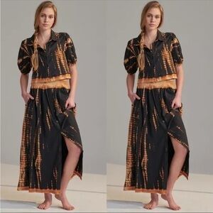 Anthropologie Saturday Sunday Black and Tan Tie Dye Skirt Set